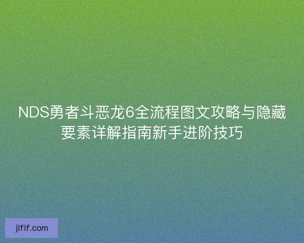 NDS勇者斗恶龙6全流程图文攻略与隐藏要素详解指南新手进阶技巧